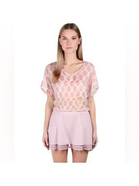 Castaways by Cromper Company Pink Floral Lace Crochet Tunic Top Swim Coverup NWT